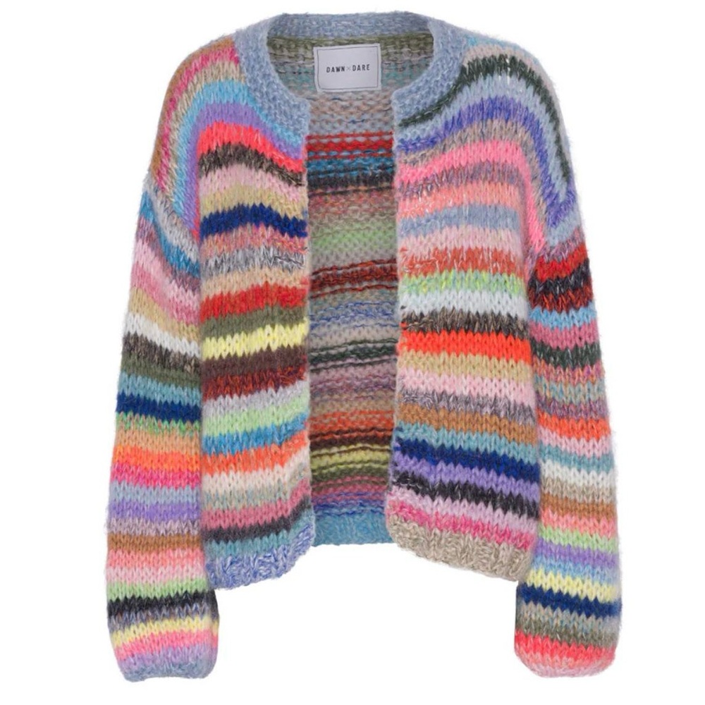 🌈 DawnxDare Rainbow Knit Gabi Cardigan Multicolor Striped Knit Women's Sweater